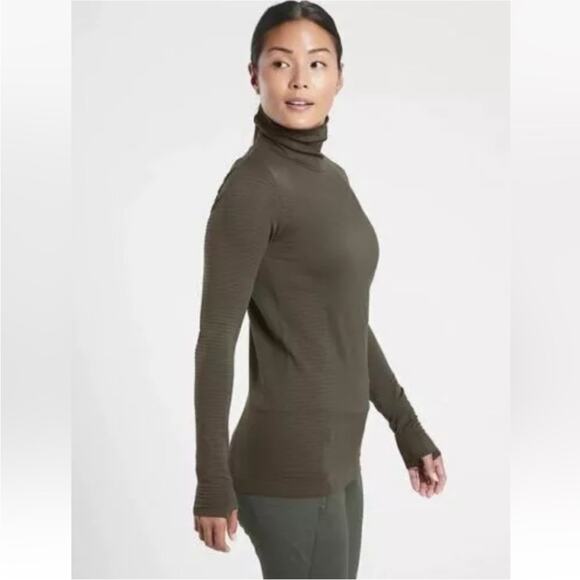 Athleta Flurry Blizzard Peat Green Ribbed Turtleneck Seamless Base Layer Large - Picture 15 of 15